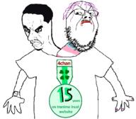 2soyjaks 4chan angry arm badge closed_mouth clothes flag frown get_along_shirt glasses hair hand mustache oldfag purple_hair soyjak stubble subvariant:chudjak_seething tranny tshirt variant:chudjak variant:gapejak watch // 1180x1032 // 333.8KB