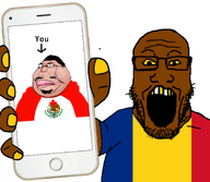 bald brown_skin canada clothes fat flag:canada flag:mexico flag:romania glasses greg_(user) mexico nigger open_mouth partially_nas phone romania romanian_schizo rosa_ushiiromiya_fan(namefag) soyjak subvariant:phoneplier text tshirt variant:markiplier_soyjak variant:meximutt white_background yellow_sclera yellow_teeth // 2160x1884 // 734.6KB