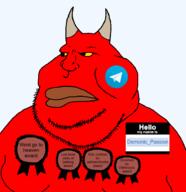 award banned_user closed_mouth demon demon_horns demonic_passion_(user) double_chin evil facial_mark fat hello_my_name_is_(sticker) horn looking_to_the_left meximutt mutt namefag_drama obese order_of_nine_angles red_skin satanism telegram transparent_background variant:meximutt yellow_sclera // 888x919 // 92.5KB