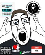 H3K_(namefag) arm bbw blue_eyes deviantart fat_fetish glasses hand hello_my_name_is_(sticker) looking_at_you meta:tagme soyjak stubble subvariant:slim_ppp variant:ppp white_background // 1000x1233 // 268.7KB
