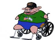 afghanistan amerimutt amputee angry arm bloodshot_eyes brown_skin cap clothes country cripple crying ear fat flag flag:israel flag:united_states full_body glasses green_shirt gynaecomastia hat israel large_ear looking_to_the_left open_mouth poop shorts soyjak star star_of_david stubble teeth text tshirt united_states variant:soyak veteran wheel wheelchair // 707x514 // 292.1KB