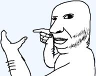 arm closed_mouth hand holding_object mustache pointing soyjak stubble template variant:holdjak // 563x445 // 10.8KB