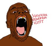 black_skin ear glasses mustache open_mouth soyjak stubble text tyrone variant:isaac yellow_tooth // 723x600 // 29.2KB