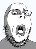 glasses looking_down ominous open_mouth scared screaming shadow soyjak stubble tongue variant:gapejak // 600x800 // 952.4KB