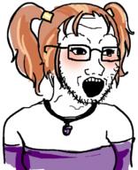 blush brown_hair clothes dragon_age eyelashes female glasses hair jessica_albert necklace open_mouth soyjak stubble variant:soyak wojak // 609x749 // 346.4KB