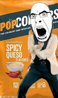 angry animated chips dance food full_body gangnam_style glasses irl open_mouth popcorners soyjak stubble variant:cobson // 208x349 // 756.1KB