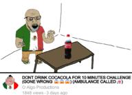 2soyjaks brown_skin bulging_eyes clothes coca_cola drool eagle emoticon flag:mexico glasses italy_vs_mexico mexican_flag mexico meximutt open_mouth rotten_teeth sandals soyjak stubble sweating table text variant:feraljak variant:meximutt youtube // 1014x728 // 126.8KB