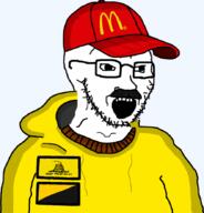 ancap gadsden_flag glasses libertarian mcdonalds mustache open_mouth soyjak stubble variant:soyak // 846x881 // 148.2KB