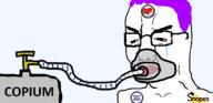 anesthesia antifa badge bloodshot_eyes closed_mouth copium crying gas_cylinder glasses hair joe_biden logo oxygen_mask pink_hair snopes soyjak text variant:chudjak // 800x387 // 104.8KB
