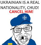 angry clothes ear glasses hat missing_teeth mustache nato soyjak stubble text ukraine variant:feraljak // 870x952 // 72.1KB