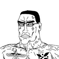 buff closed_mouth ear glasses hair iran persian redraw soyjak subvariant:perceptive_chud tattoo trend:aryan variant:chudjak zoroastrian // 799x799 // 68.1KB