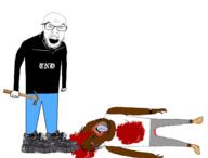 2soyjaks angry arm black_skin bloodshot_eyes clothes crying full_body glasses hair hammer hand holding_hammer holding_object neovagina open_mouth sleeveless_shirt soyjak stubble tongue total_nigger_death tranny variant:bernd variant:feraljak wristwatch yellow_teeth // 1425x1080 // 274.5KB