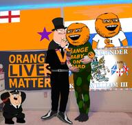 annoying_orange baby beard black_lives_matter britain british cartoon clothes england family_guy flag flag:northern_ireland flag:scotland flag:united_kingdom full_body glasses king_william_of_orange kris_kane monocle nazism no_nose northern northern_ireland open_mouth orange_skin orangeman peter_griffin schutzstaffel scotland sect sectarian smile soy_parody soyjak stubble suit teeth text top_hat united_kingdom variant:oranjak // 1080x1021 // 182.0KB
