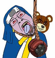 2soyjaks bloodshot_eyes bridget_(guilty_gear) closed_mouth clothes forehead_protector glasses guilty_gear hanging open_mouth rope smug soyjak stubble suicide tongue tranny transgender_symbol variant:bernd variant:chudjak video_game white_background yellow_teeth // 968x1024 // 124.9KB