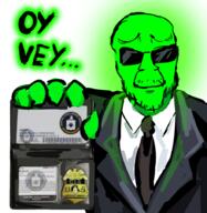 artist:shemmysloota badge central_intelligence_agency clothes drawing glasses glowing id_card necktie oy_vey pocket security suit sunglasses trend:glowie variant:feraljak // 879x901 // 584.0KB