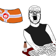 australian_shitposter black_shirt bottle clothes flag flag:reddit_reich hand keyboard reddit redditard sitting soy soylent soylent_(cacao) table typing variant:a24_slowburn_soyjak white_background white_skin // 800x737 // 37.5KB