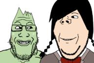 are_you_soying_what_im_soying defect_mogeko funamusea grin looking_at_each_other open_mouth smile variant:gapejak variant:markiplier_soyjak yonaka_kurai // 800x533 // 188.2KB