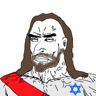 beard buff christianity closed_mouth clothes ear hair jesus jesus_christ jewish_nose kike long_hair muscles muscular_male robe soyjak star_of_david stubble subvariant:perceptive_chud variant:chudjak // 1125x1125 // 202.6KB
