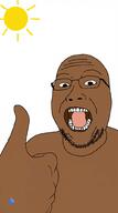 ai_generated beard brown_skin looking_at_you open_mouth sun thumbs_up variant:vinluvjak // 573x1024 // 268.9KB