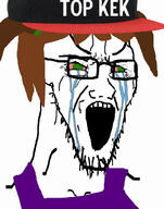 bloodshot_eyes brown_hair cap clothes crying female glasses green_eyes hair hat keksandra large_eyebrows open_mouth s4s_(4chan) sleeveless_shirt soyjak stretched_mouth stubble variant:soyak // 785x1000 // 70.0KB