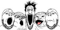 5soyjaks angry glasses hair open_mouth soyjak soyjak_quintet stubble template tongue variant:et variant:gapejak variant:markiplier_soyjak variant:tony_soprano_soyjak // 2000x1000 // 623.3KB