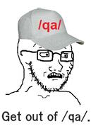 4chan cap clothes get_out_of_qa glasses hat qa_(4chan) scared soyjak stubble subvariant:soyak_(concerned) text variant:soyak // 254x378 // 39.8KB