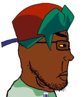 brown_skin closed_mouth clothes fnf_pedo friday_night_funkin' glasses green_hair green_shirt hat side_profile soyjak stubble subvariant:chudplier subvariant:sideplier template variant:chudjak variant:markiplier_soyjak white_background yellow_sclera // 681x800 // 31.3KB