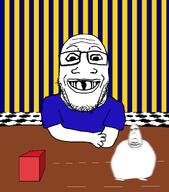 2soyjaks arm background biting_lip blue_shirt blur brick clothes deformed eyebrows fat floor full_body hand looking_down running smile soyjak stubble subvariant:blobson subvariant:grinlook_poggers subvariant:hornyson variant:cobson variant:markiplier_soyjak wall // 1350x1532 // 122.5KB