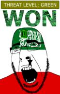 ahegao arabic_text emerald flag:somaliland gem glasses green green_eyes hair looking_up open_mouth schlog_color_event somaliland soyjak soyjak_blog star_(symbol) stubble teeth text threat_level_green variant:cobson won // 721x1115 // 187.6KB