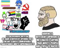 angry black_lives_matter bloodshot_eyes chad communism crying furfag furry gacha_life imgflip.com lgbt looking_at_each_other map_(pedophile) pedophile soyjak text tiktok variant:soyak // 587x473 // 103.0KB