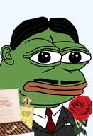 amphibian box chocolate closed_mouth clothes ear flower frog green_skin hair lips mustache nas:pepe necktie pepe_the_frog perfume plant rose suit suit_and_tie truffles // 1008x1479 // 529.4KB