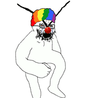 angry animated arm bloodshot_eyes clown crying dance engineer full_body glasses hair hand large_eyebrows leg open_mouth rainbow selfish_little_fuck soyjak stubble variant:cryboy_soyjak wig // 536x706 // 678.2KB