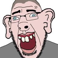 anger_mark blue_eyes clothes cross_eyed ear glasses kurwa open_mouth poland skinhead smile soyjak stubble variant:cobson white_skin // 1319x1328 // 204.2KB