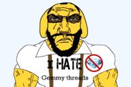 angry balding beard buff chad closed_mouth clothes ear gem glasses hair i_hate janny no_symbol overalls punisher_face soyjak subvariant:muscular_science_lover subvariant:science_lover text variant:markiplier_soyjak yellow_skin // 1491x997 // 360.0KB