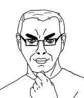 artist:nathaniel_higson closed_mouth ear fist glasses hair smile steve_jobs subvariant:steve_chuds template thick_eyebrows thinking variant:chudjak // 1716x2000 // 141.4KB