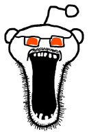 antenna bald ear glasses long_face mustache no_pupils open_mouth orange_eyes plebbit reddit redditard snoo soyjak stubble teeth variant:snoojak // 500x738 // 7.9KB