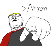 aryan glasses hair nate nate_higgers natejak open_mouth pointing soyjak text variant:scabrjak // 1379x1157 // 41.2KB