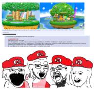 3soyjaks arm beard brown_hair clothes glasses hair hand hands_up hat mario nintendo open_mouth screenshot soyjak stubble text v_(4chan) variant:im_a_bit_shy variant:jewhead_irl variant:soyak video_game wojak // 680x647 // 588.1KB