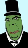 bowtie clothes frog glasses green_skin hat pepe smile soyjak stubble top_hat tuxedo variant:cobson // 769x1312 // 67.0KB