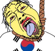 asian bloodshot_eyes country crying dead flag glasses hair hanging korea minus8 open_mouth rope small_eyes soyjak stubble suicide tongue variant:bernd yellow_skin // 768x719 // 61.8KB