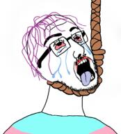 crying dead glasses nas neck open_mouth purple_hair rope stubble suicide tongue tranny variant:unknown // 721x795 // 277.2KB