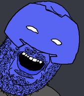 blue_skin clothes discord glasses horn no_pupils open_mouth soyjak stubble variant:its_out_get_in_here // 518x590 // 16.9KB