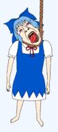 ack anime barefoot bloodshot_eyes blue_hair bowtie cirno clothes crying dead female full_body glasses hair hair_ribbon hanging mustache open_mouth redraw rope soyjak stubble suicide tongue touhou tranny variant:bernd video_game white_skin yellow_teeth // 1197x2709 // 67.1KB