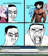 9gag angry anime bbc buff bull closed_mouth ear glasses hair hojuu_nue ifunny merge monkey negro open_mouth smile smug soyjak stubble sweating text touhou variant:chudjak variant:monkeyjak video_game waifufag watatsuki_no_yorihime watermark // 720x839 // 434.1KB