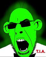 angry central_intelligence_agency clothes ear filemon glasses glowing mort_and_phil open_mouth round_glasses soyjak stubble t.i.a text tia trend:glowie variant:cobson // 781x976 // 160.0KB