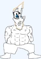 arm blue_eyes blue_sclera closed_mouth ear effortson full_body glasses hair hand leg lips muscles shirtless shoe shorts soyjak stubble trend:aryan trend:slopjak underbite variant:sloppy yellow_hair // 762x1079 // 20.7KB