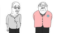 2soyjaks badge balding closed_mouth clothes detrans frown glasses grey_hair mustache old soyjak stubble variant:bernd variant:chudjak // 1925x1082 // 257.4KB