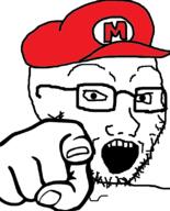 cap clothes glasses hand hat mario nintendo open_mouth pointing pointing_at_viewer soyjak stubble variant:soyak video_game // 644x800 // 89.6KB