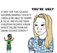 brazil brown_skin excited female femjak flag:brazil full_body subvariant:trad_wife variant:chudjak variant:wojak wojak // 1152x1080 // 582.1KB
