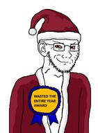 award bloodshot_eyes christmas ear eyebags glasses looking_at_you new_year nose red_sclera santa_hat smirk stubble text variant:soyak white_background white_skin // 521x709 // 24.4KB